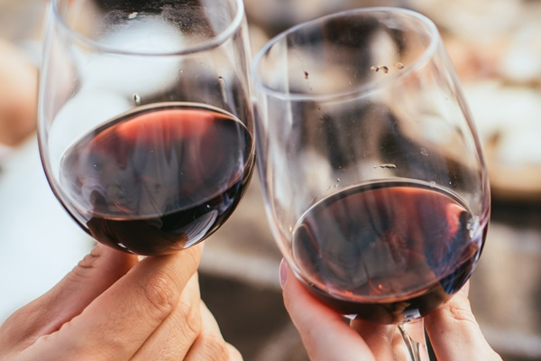 Dichte Trauben sind in verschiedenen violetten und grünen Farbtönen auf einem Rebblatt gruppiert. Einige Trauben sind noch unreif, während andere bereit zur Ernte sind.