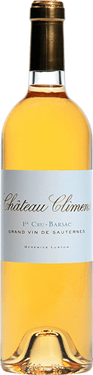 Château Climens Eine Flasche Château Climens, ein edelsüßer Wein aus Barsac. Die Flasche ist transparent und zeigt einen goldfarbenen Inhalt. Ein elegantes Etikett mit dem Namen und den Bezeichnungen des Weins ist sichtbar.